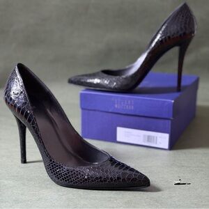 Stuart Weitzman Naughty Black Crystal Snakeskin Heels 12M